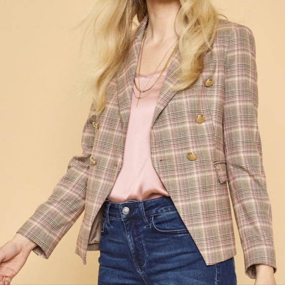 Mos Mosh Beliz Fara Double Breasted Feminine Blazer Vintage Rose Check Size XS. - Picture 11 of 15
